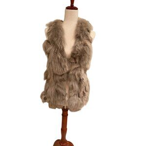 Cue Cher Rabbit Fur Vest for Anthropologie Beige Leather Trim | Women’s XS